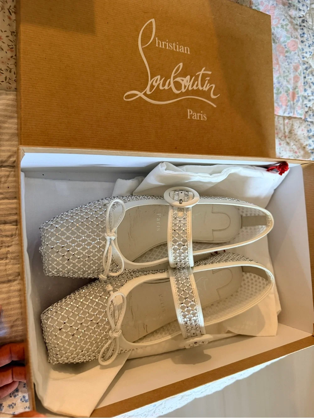 Christian Louboutin White Woven Mary Jane Flats